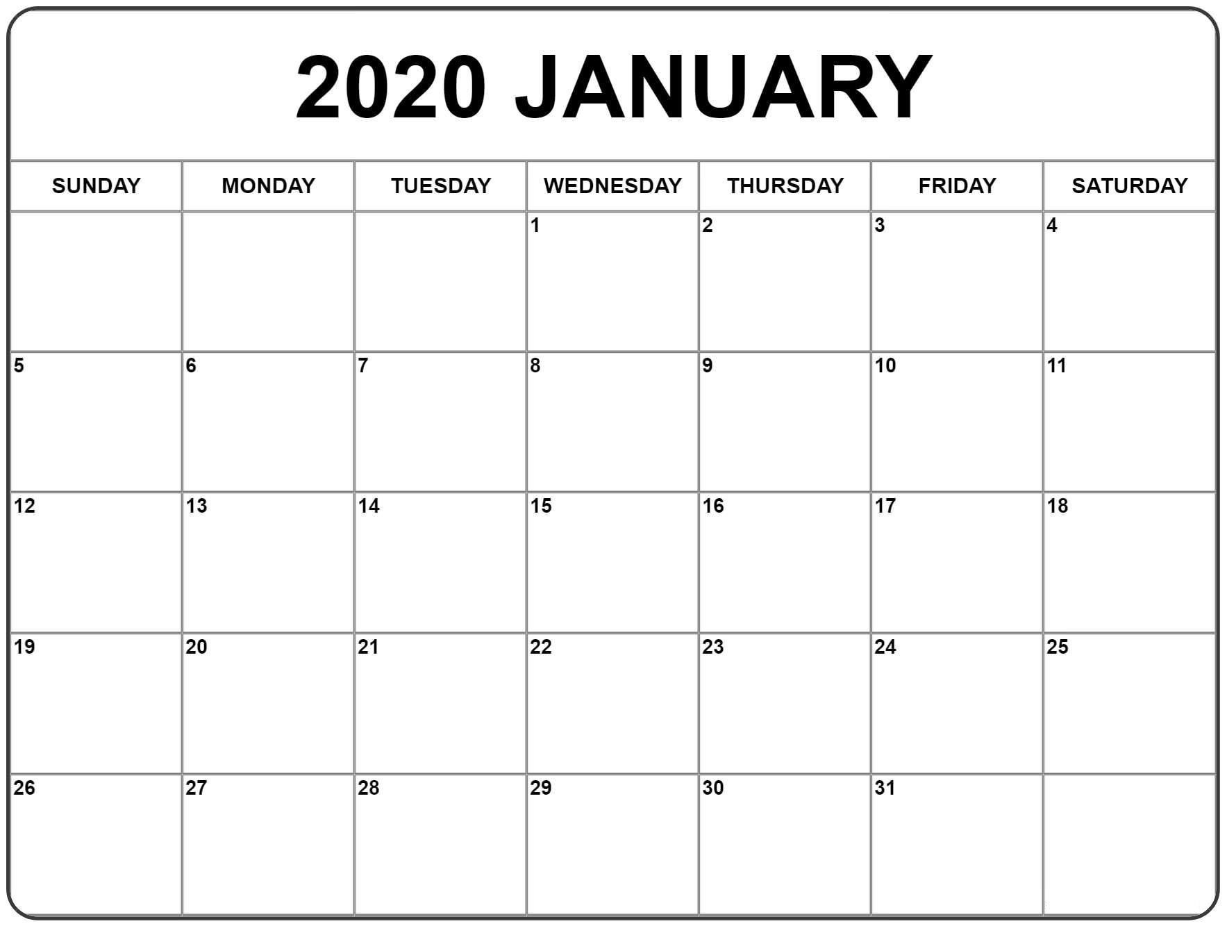 Blank Calendar January 2020