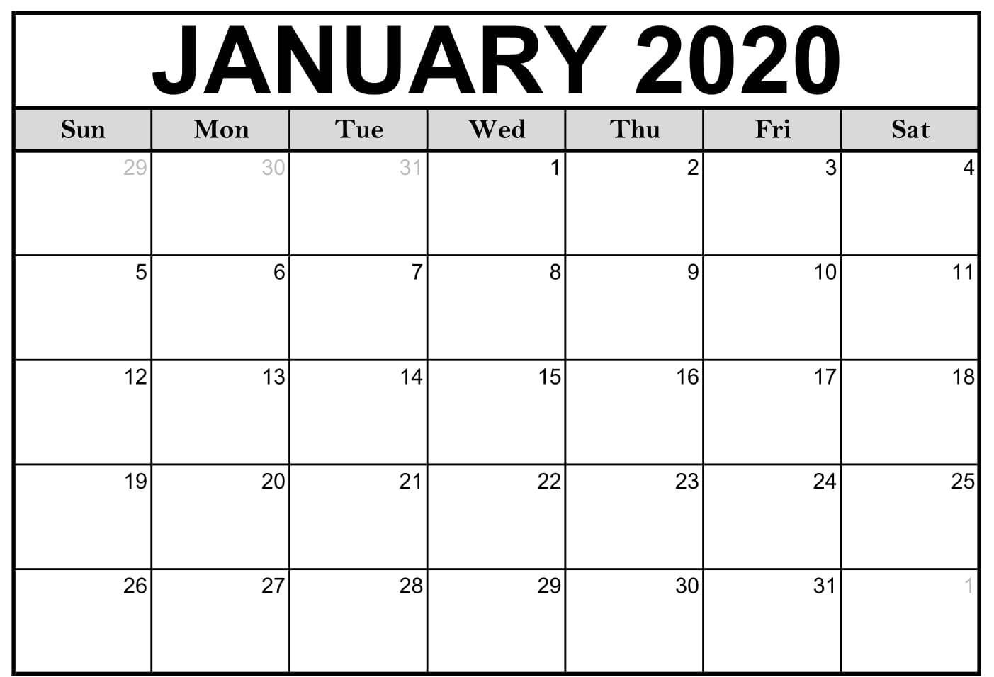 Blank Calendar January 2020