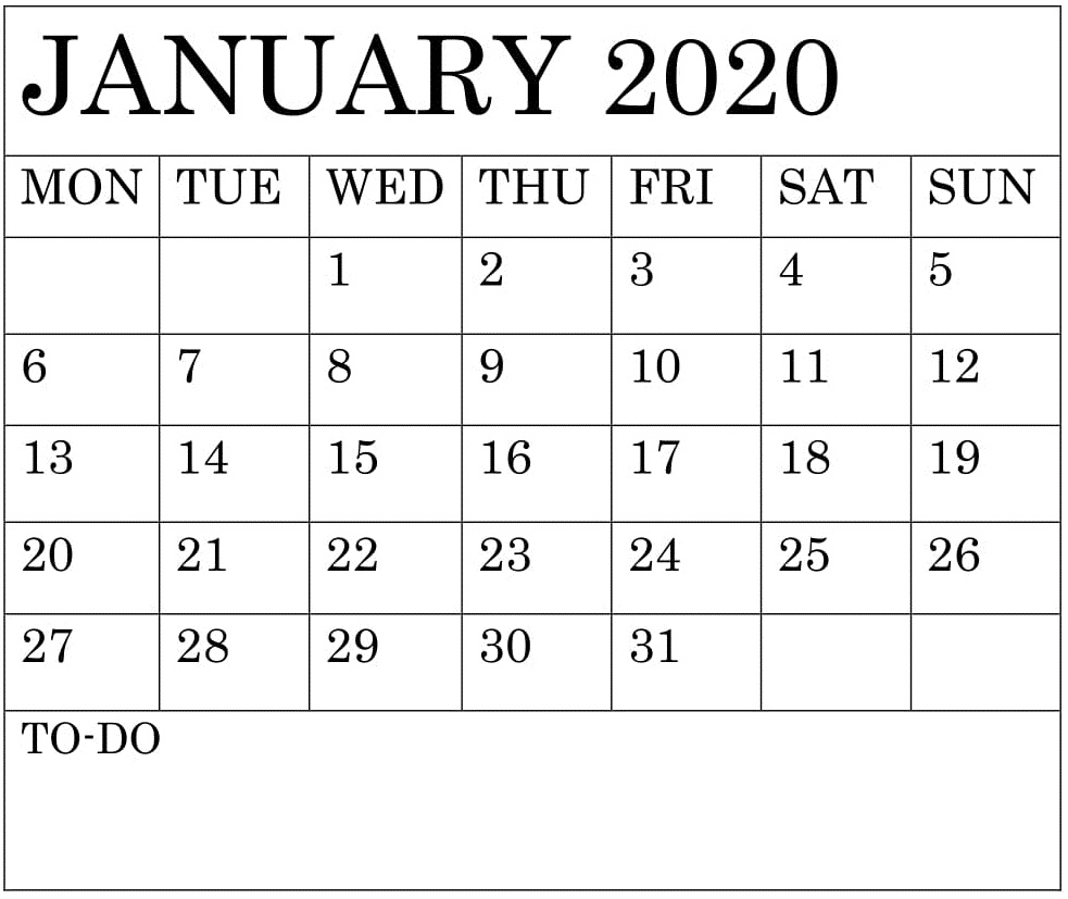 Blank Calendar January 2020