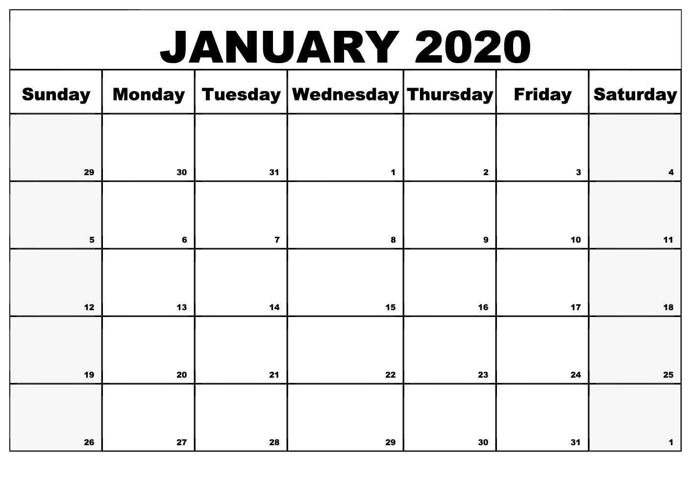 Blank Calendar January 2020