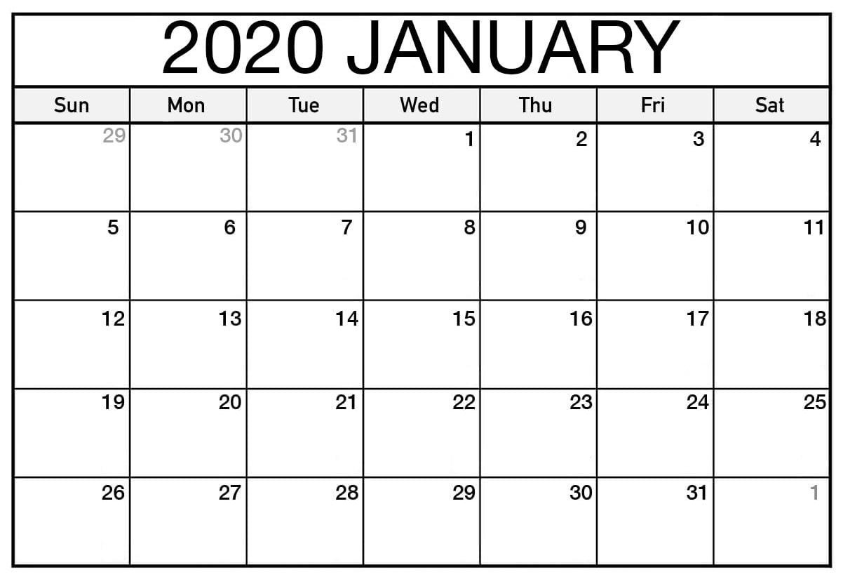 Blank January 2020 Calendar