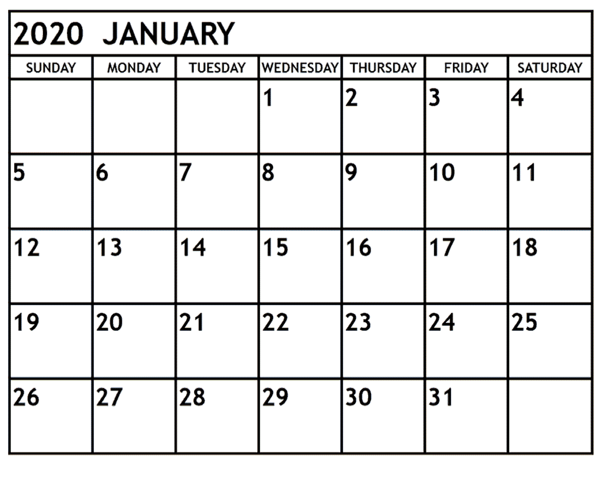 January 2020 Calendar Printable