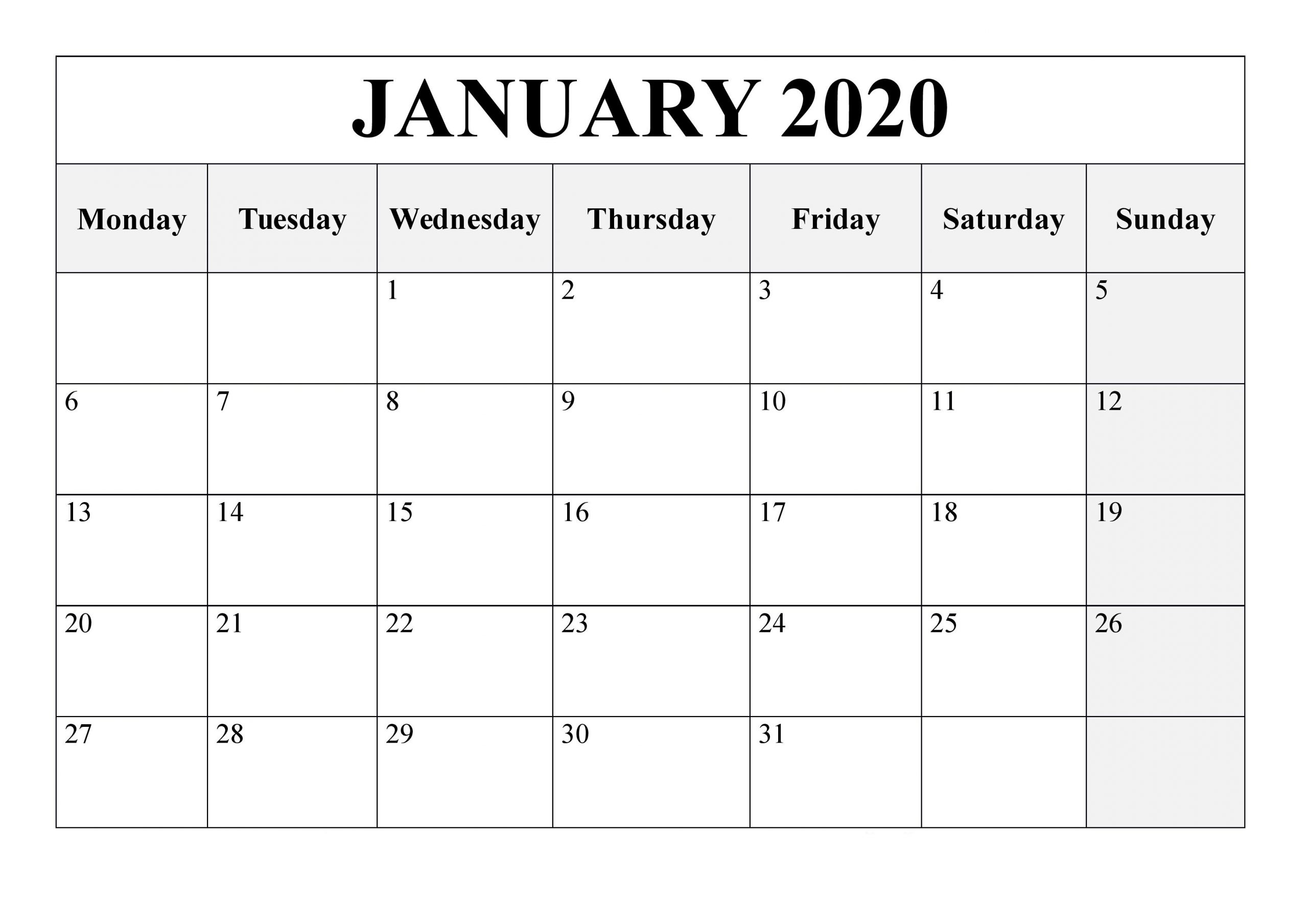 January 2020 Calendar Template