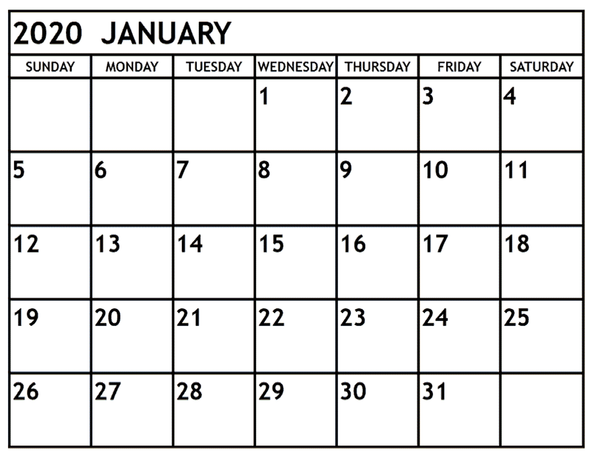 Blank January 2020 Calendar