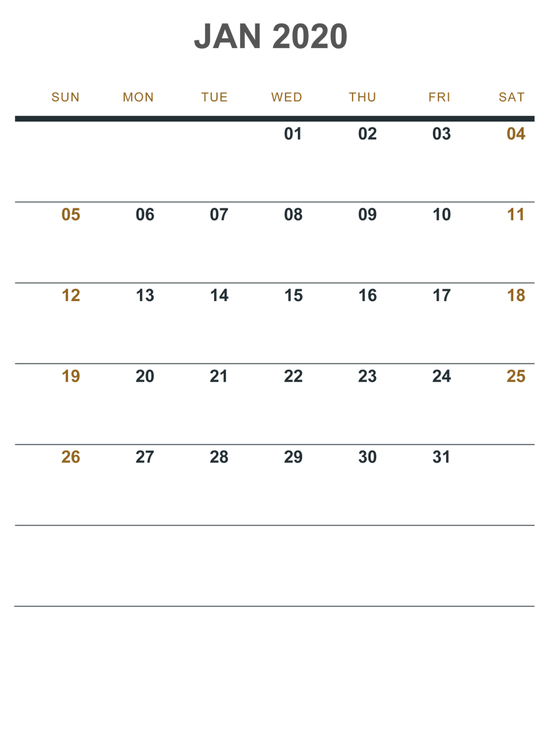 Printable Calendar January 2020