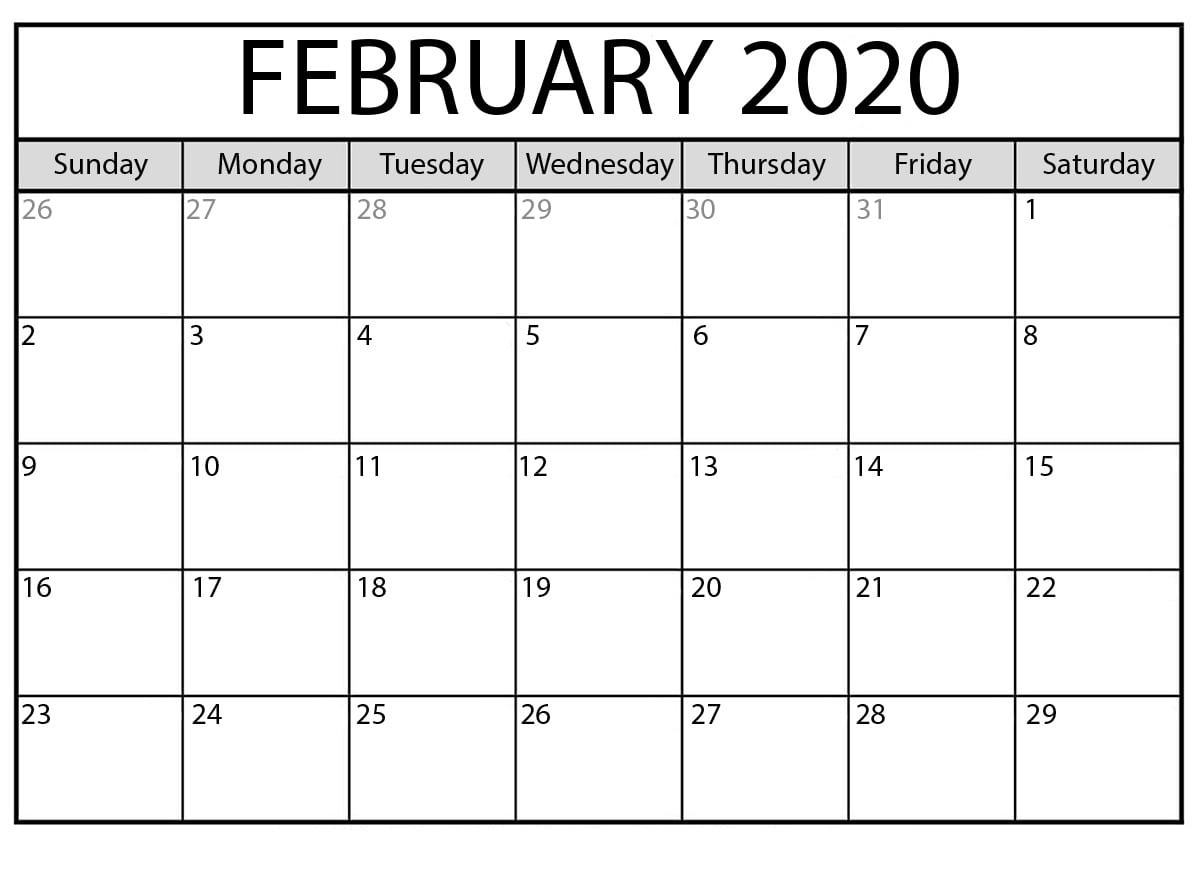 February 2020 Blank Calendar