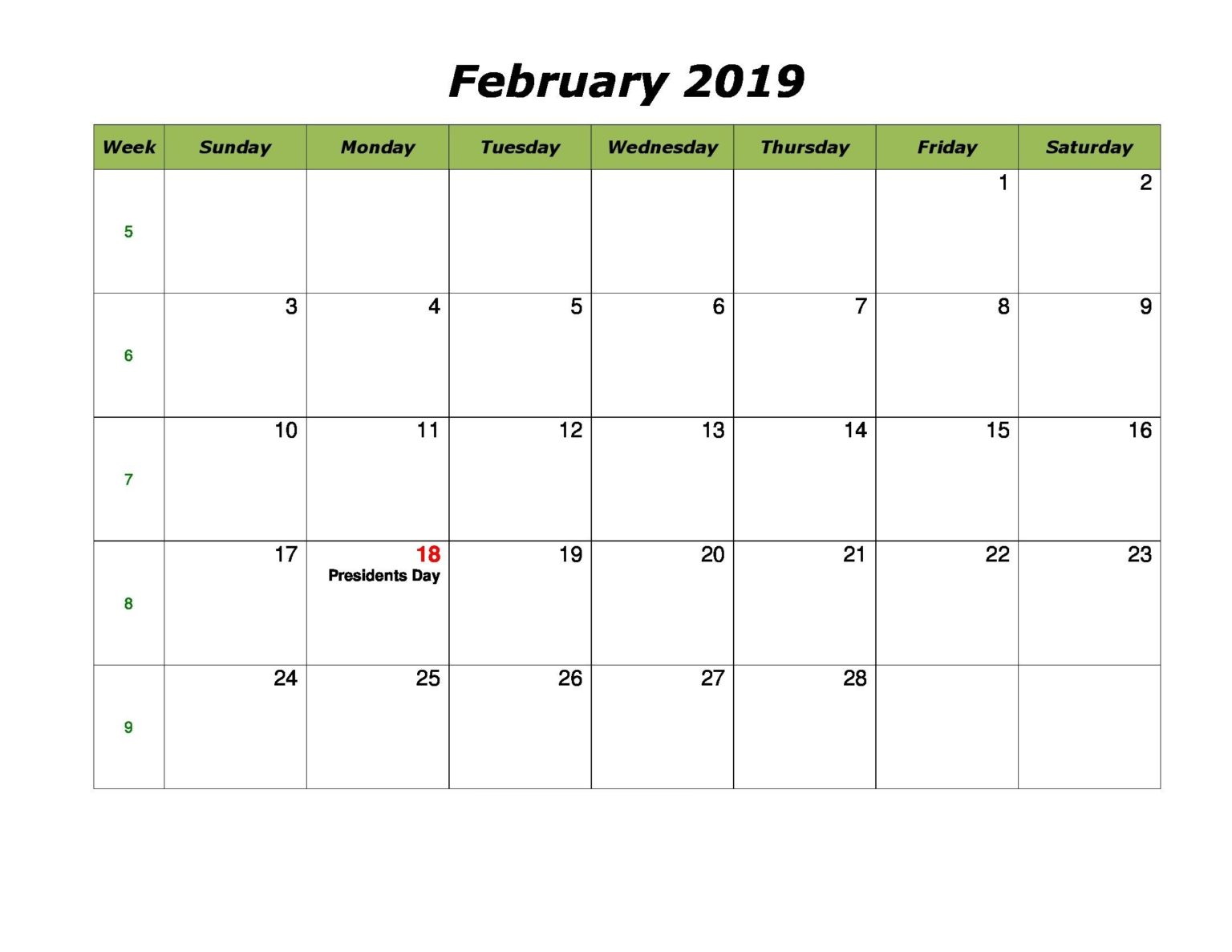 February 2020 Printable Calendar