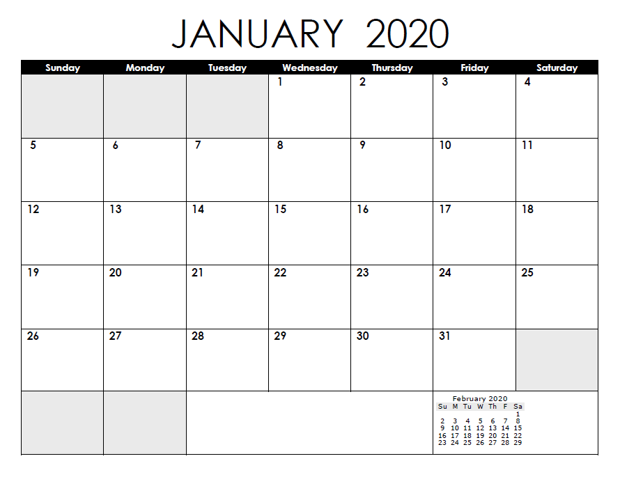 January 2020 Printable Calendar