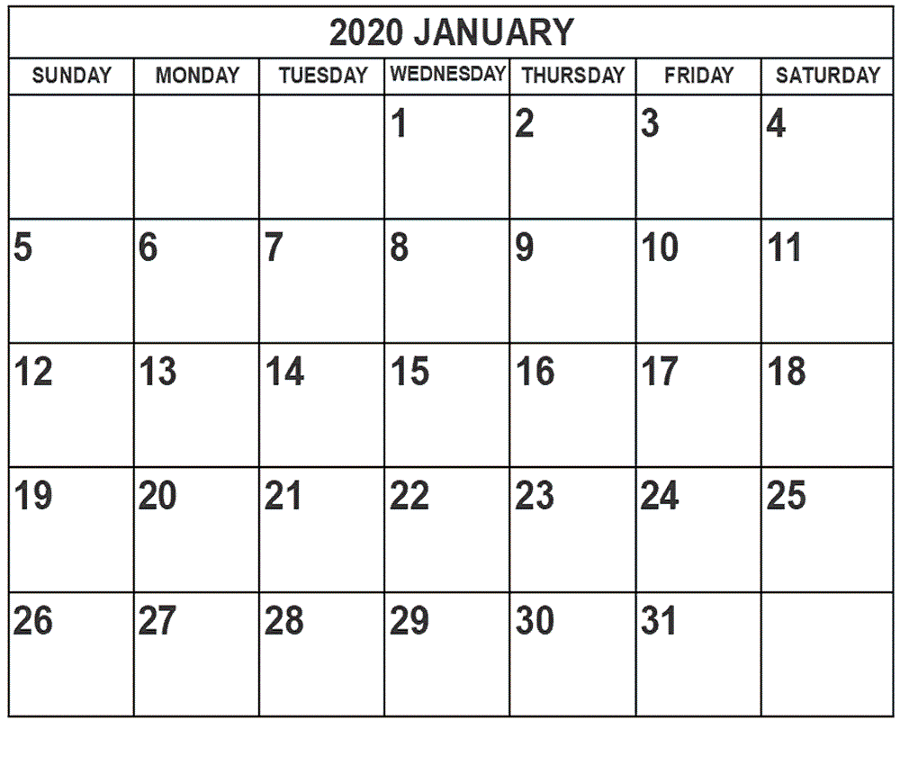 January 2020 Calendar Template