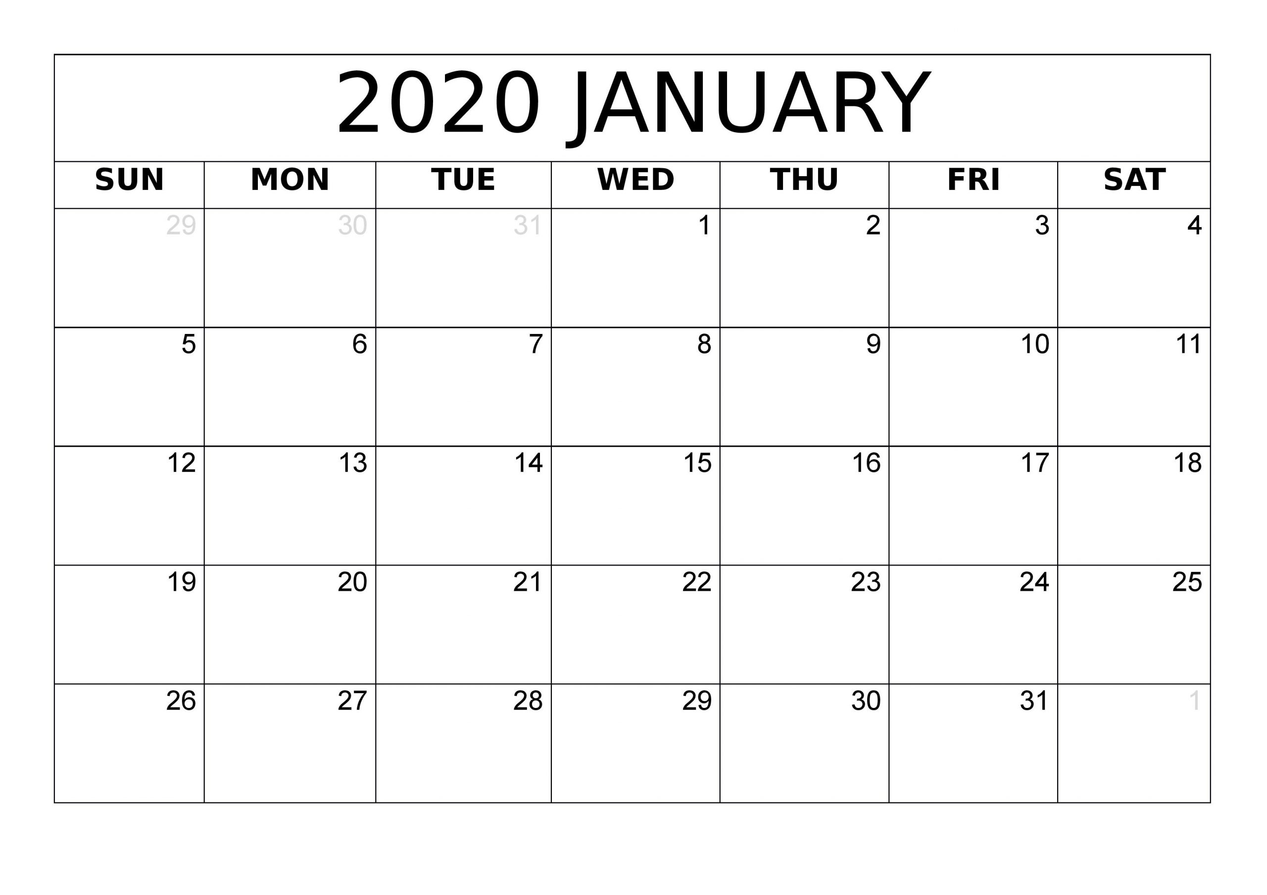 Printable Calendar January 2020