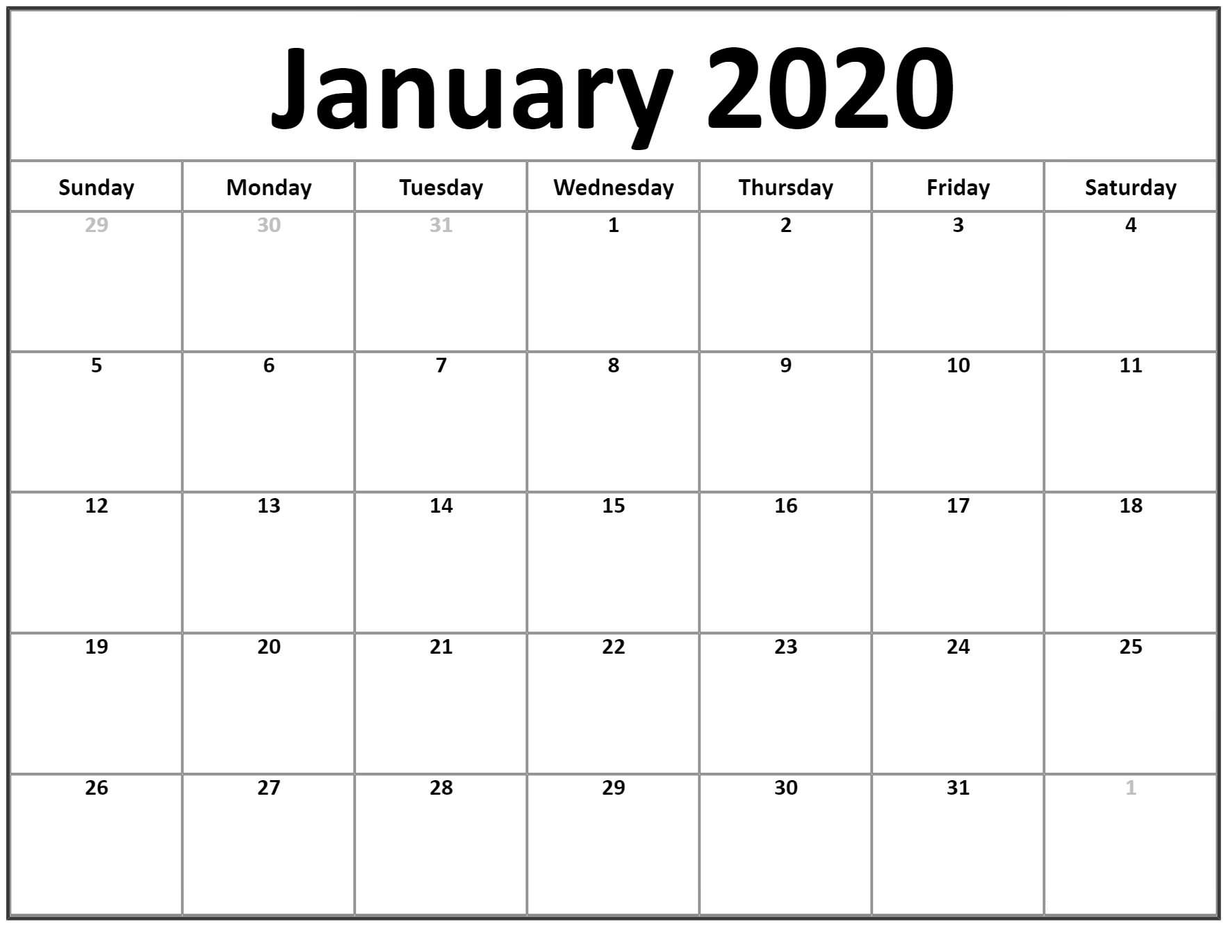 January 2020 Blank Calendar