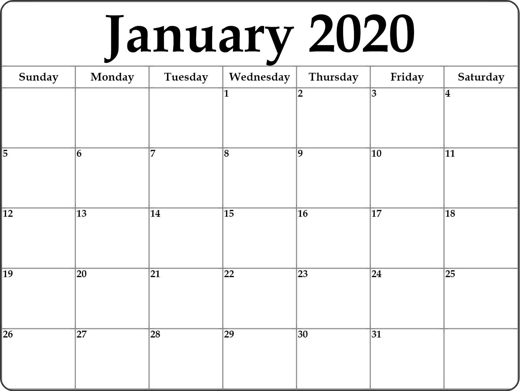 January 2020 Calendar Printable