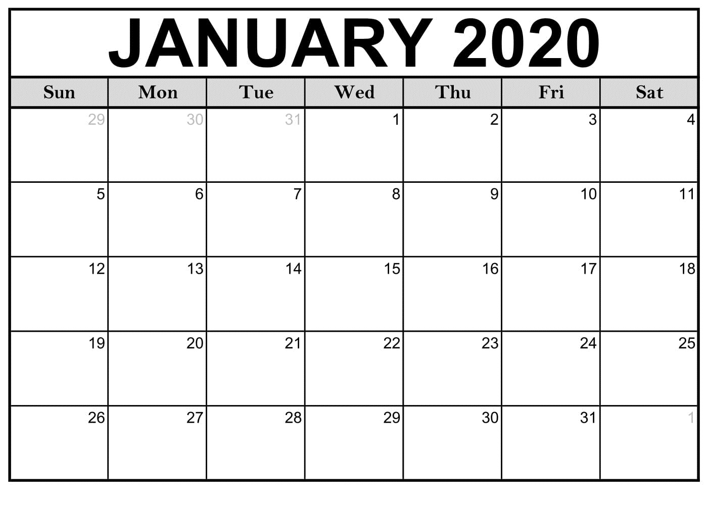 January 2020 Calendar Template