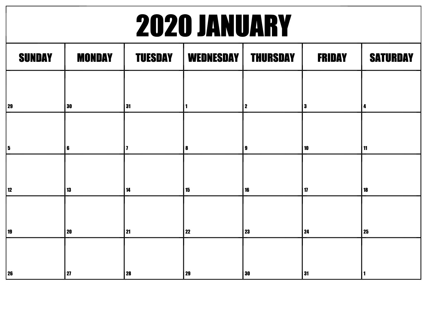 January 2020 Blank Calendar Printable Word Pdf Template Calendar School