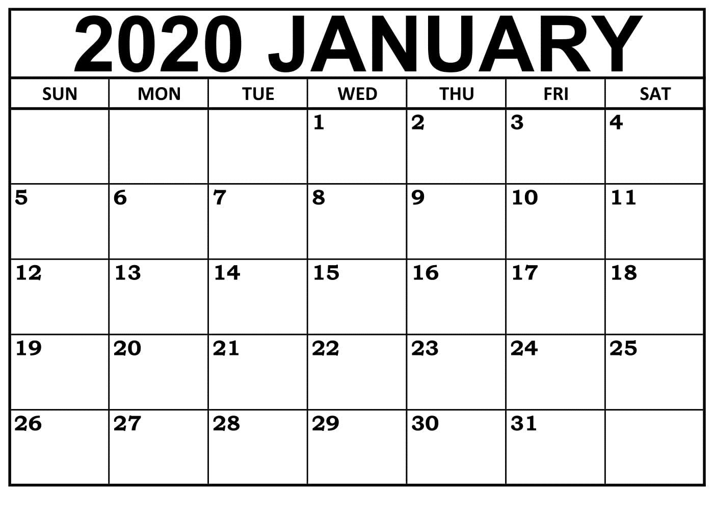 January 2020 Printable Calendar