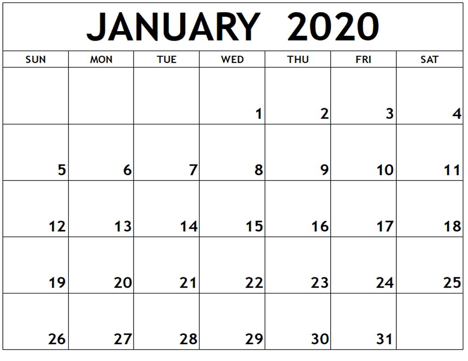 January 2020 Calendar Blank
