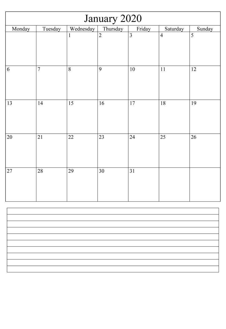 January 2020 Calendar Blank