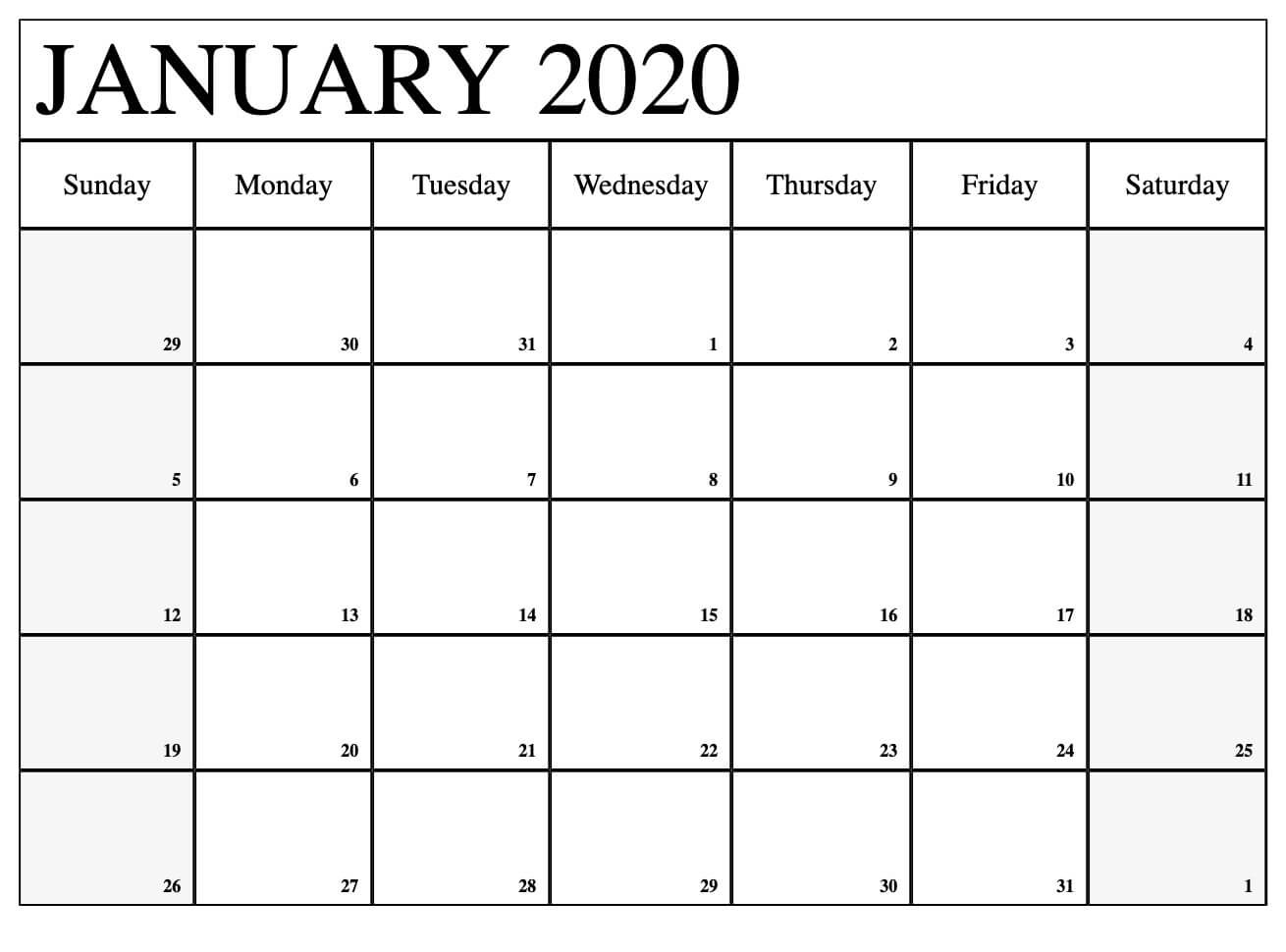 January 2020 Calendar Blank