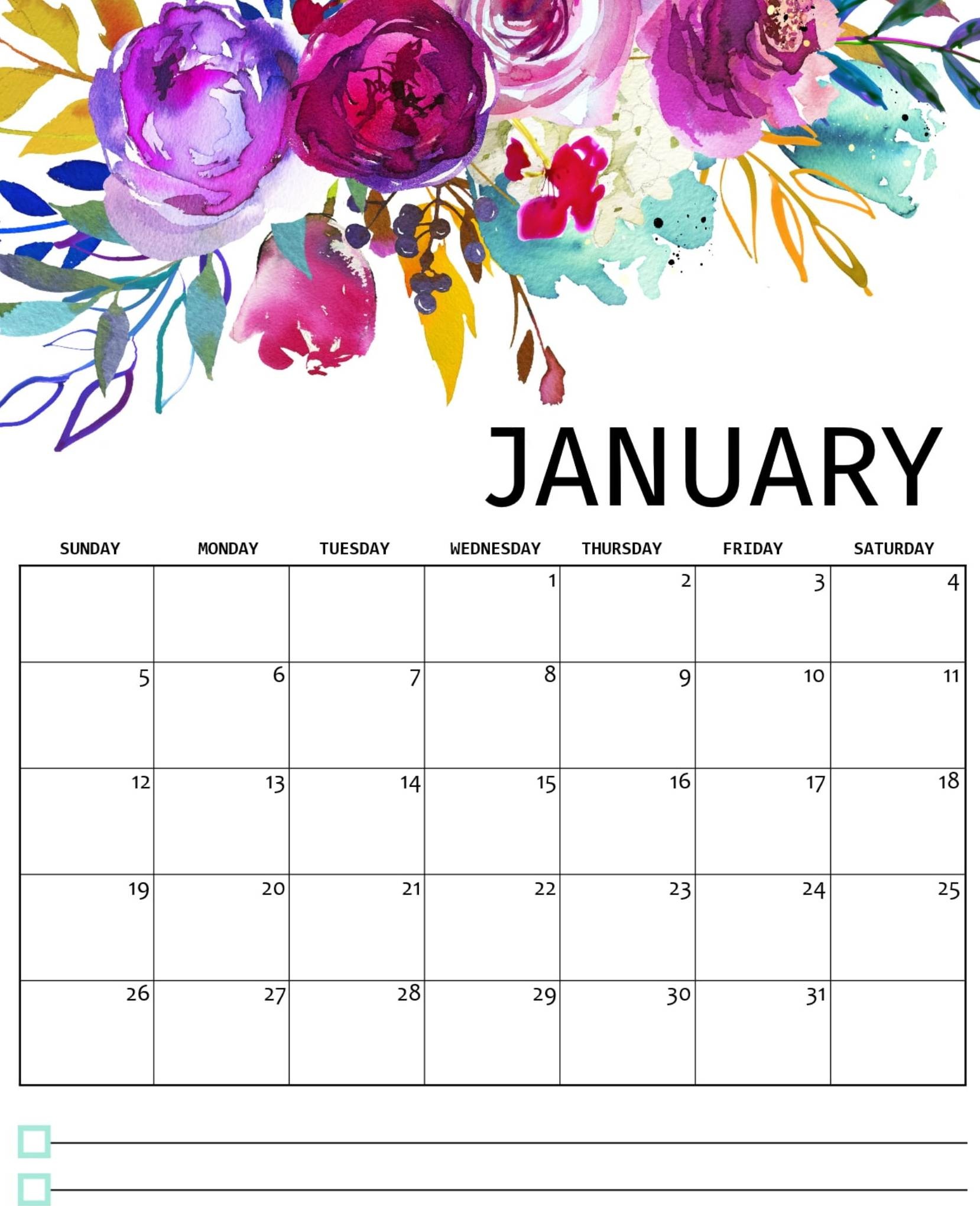 January 2020 Calendar Blank