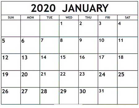 January 2020 Calendar Printable