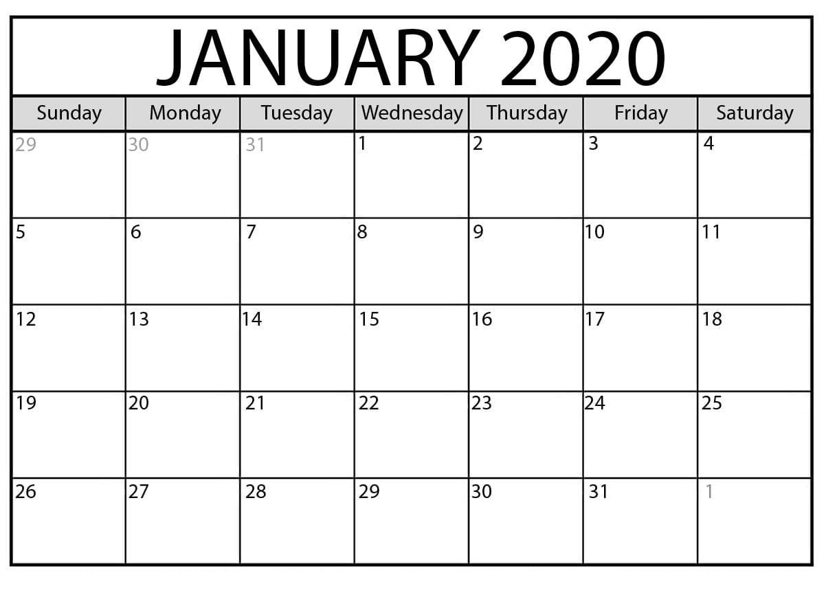 January 2020 Calendar Printable