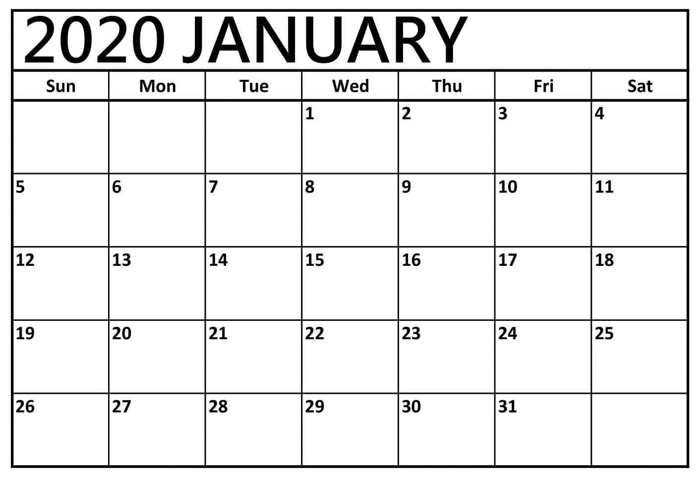 January 2020 Calendar Printable