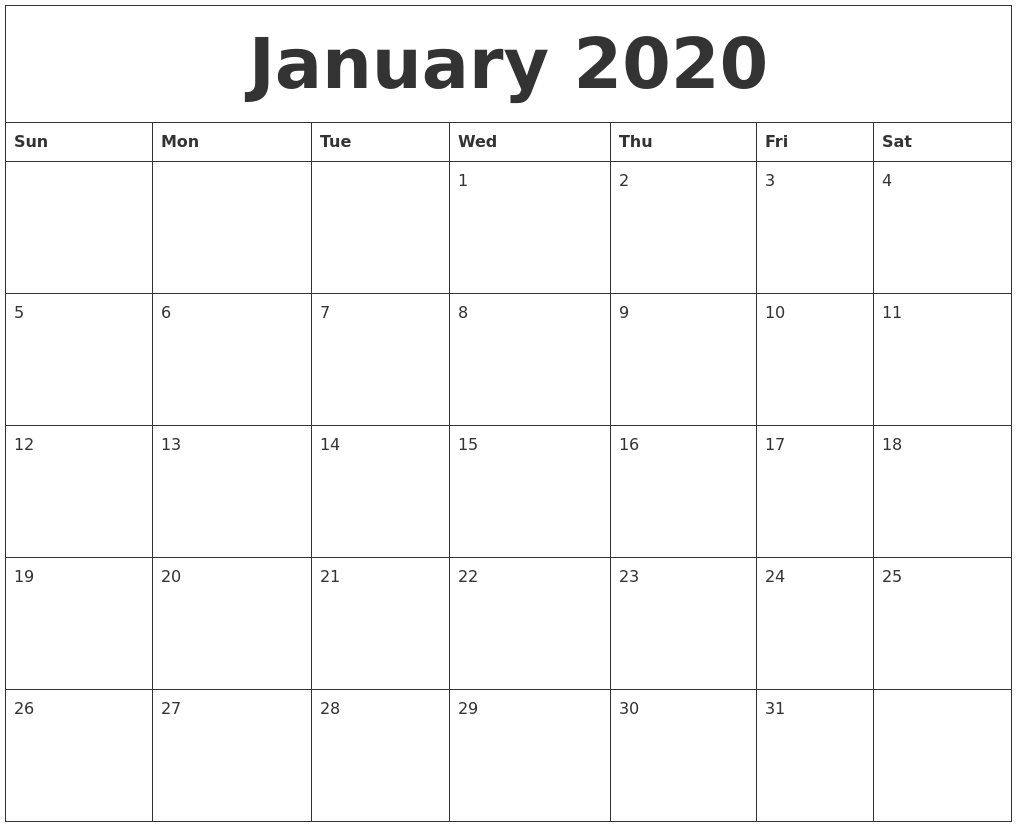 January 2020 Calendar Blank