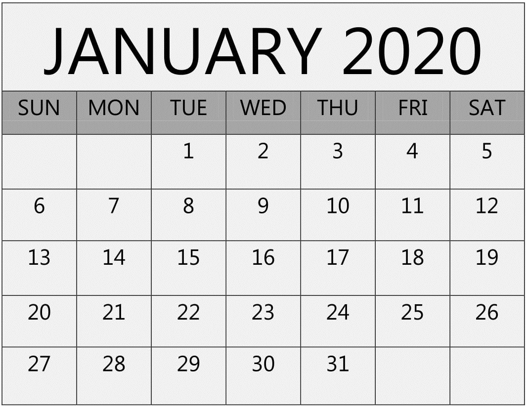 January 2020 Calendar Template