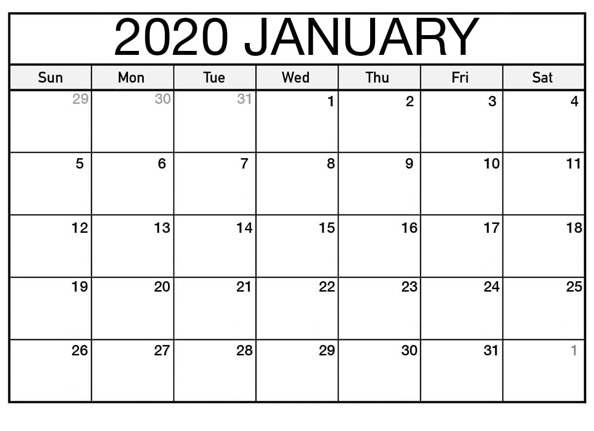 January 2020 Calendar Template