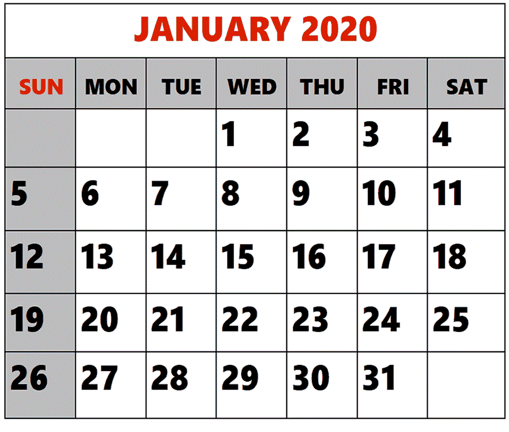 January 2020 Printable Calendar