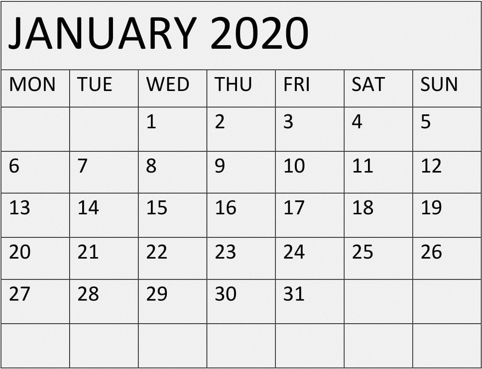 January 2020 Printable Blank Calendar