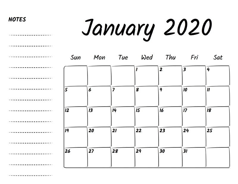 January 2020 Printable Blank Calendar