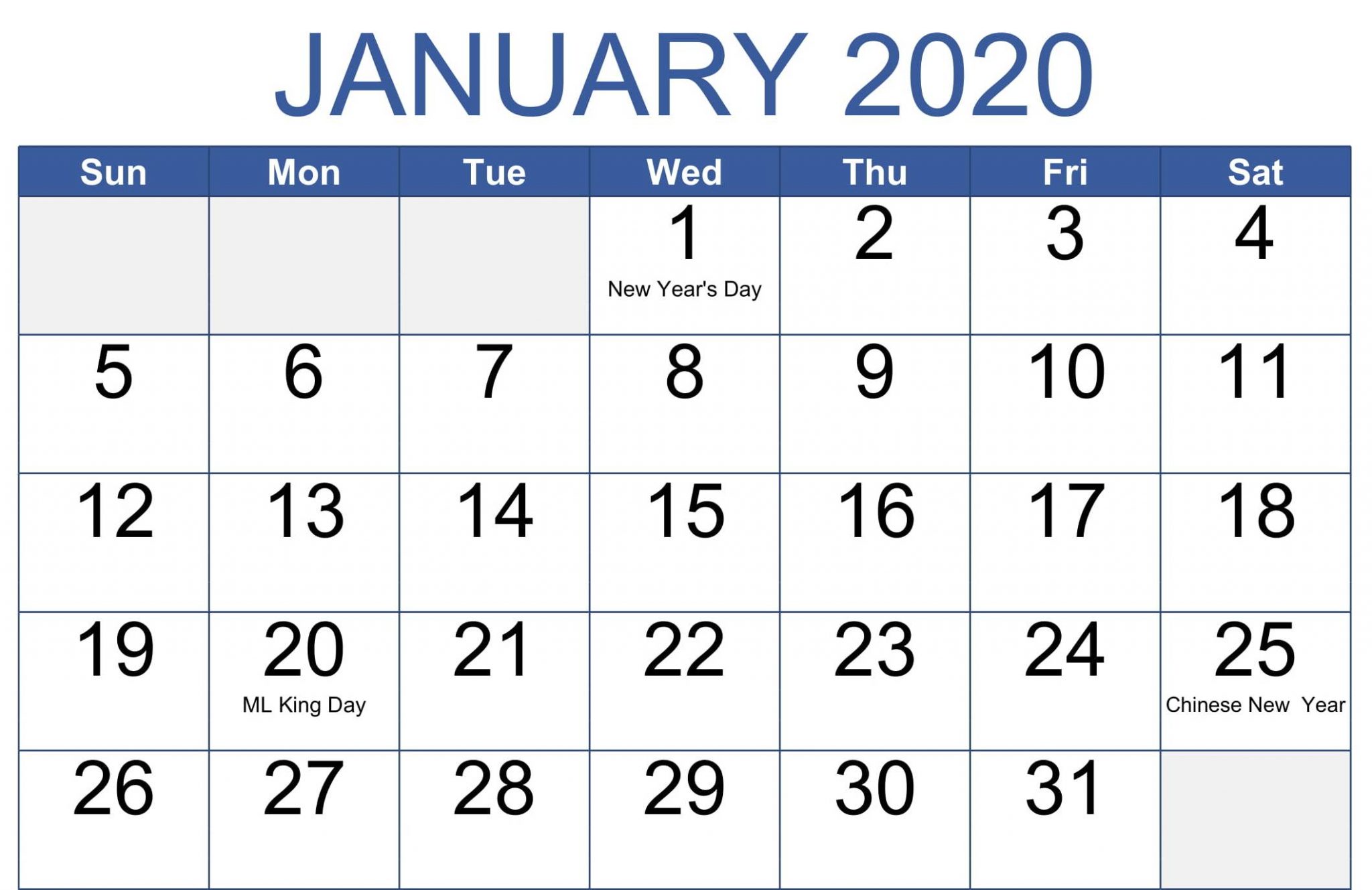January 2020 Printable Calendar Printable Word Searches