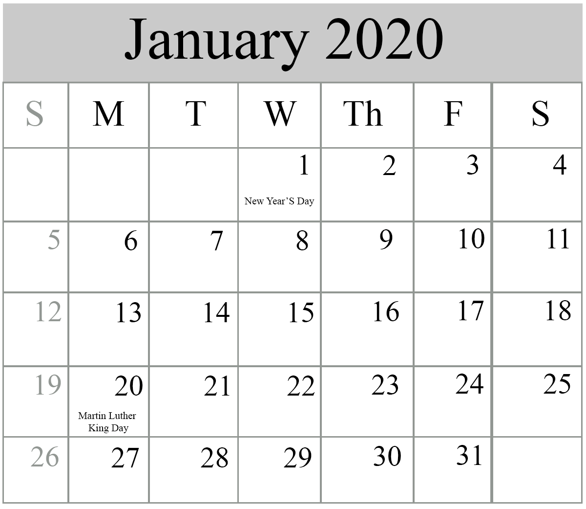 January 2020 Printable Calendar IMOM With Holidays