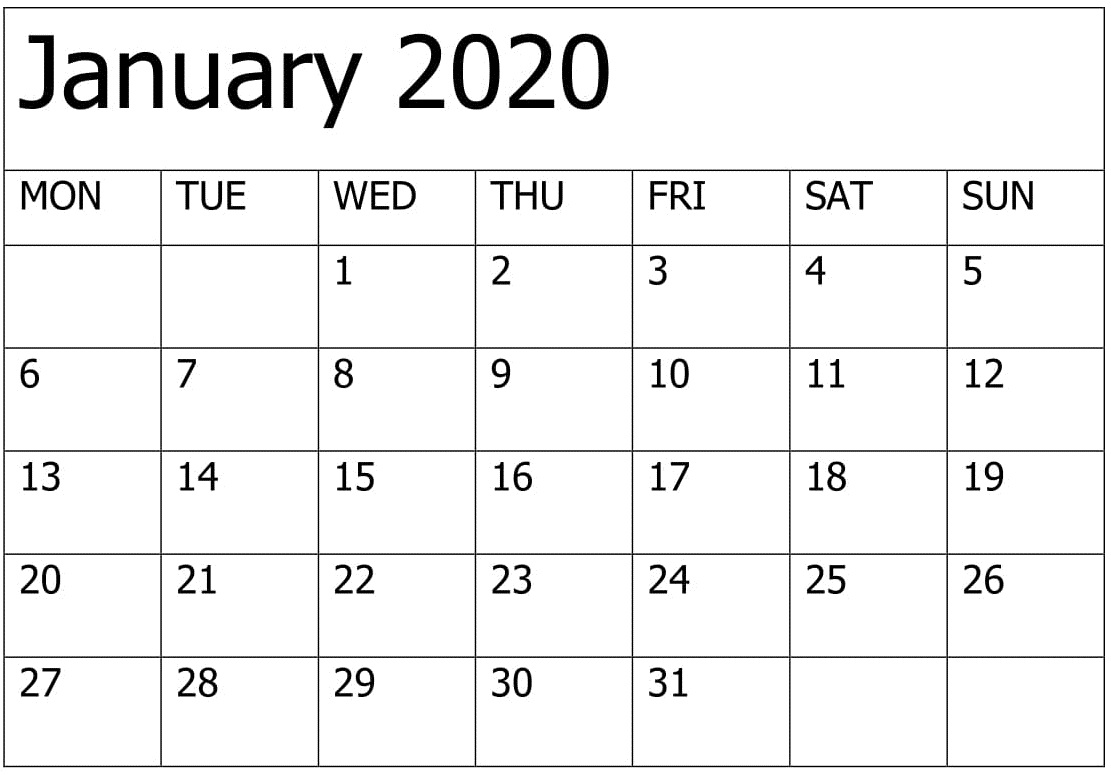 January 2020 Printable Calendar