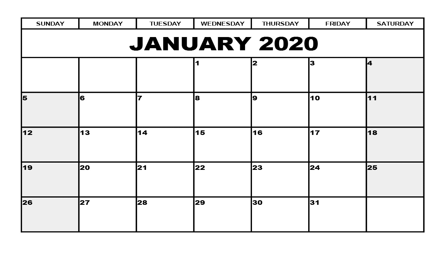 January 2020 Printable Calendar