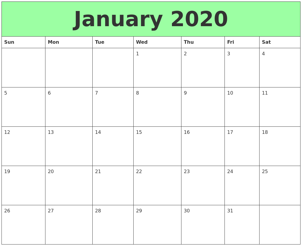 January 2020 Printable Calendar