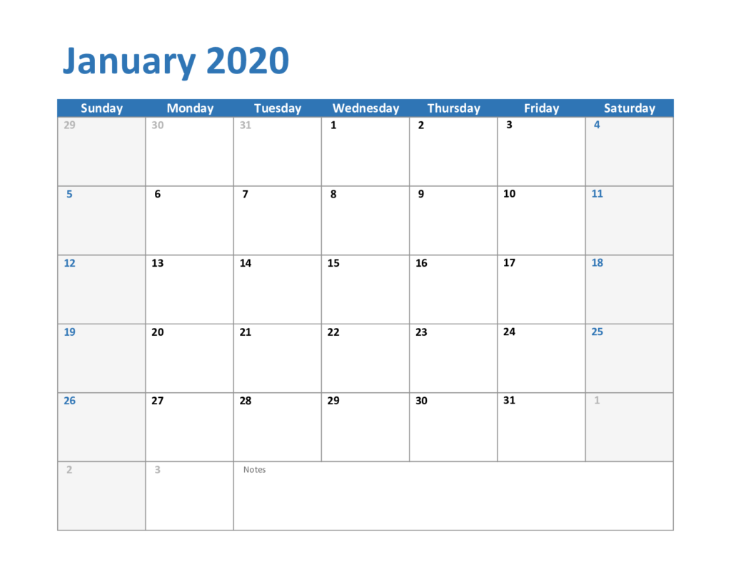 January 2020 Printable Calendar