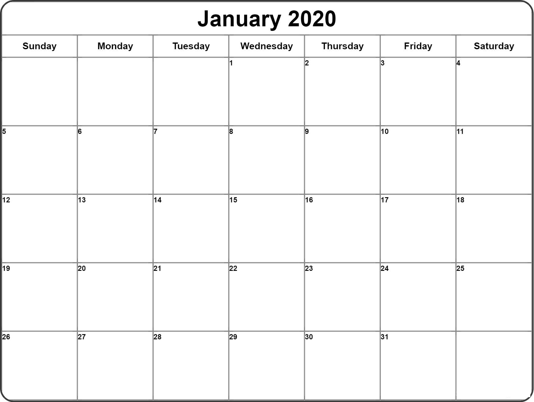 January 2020 Calendar Printable