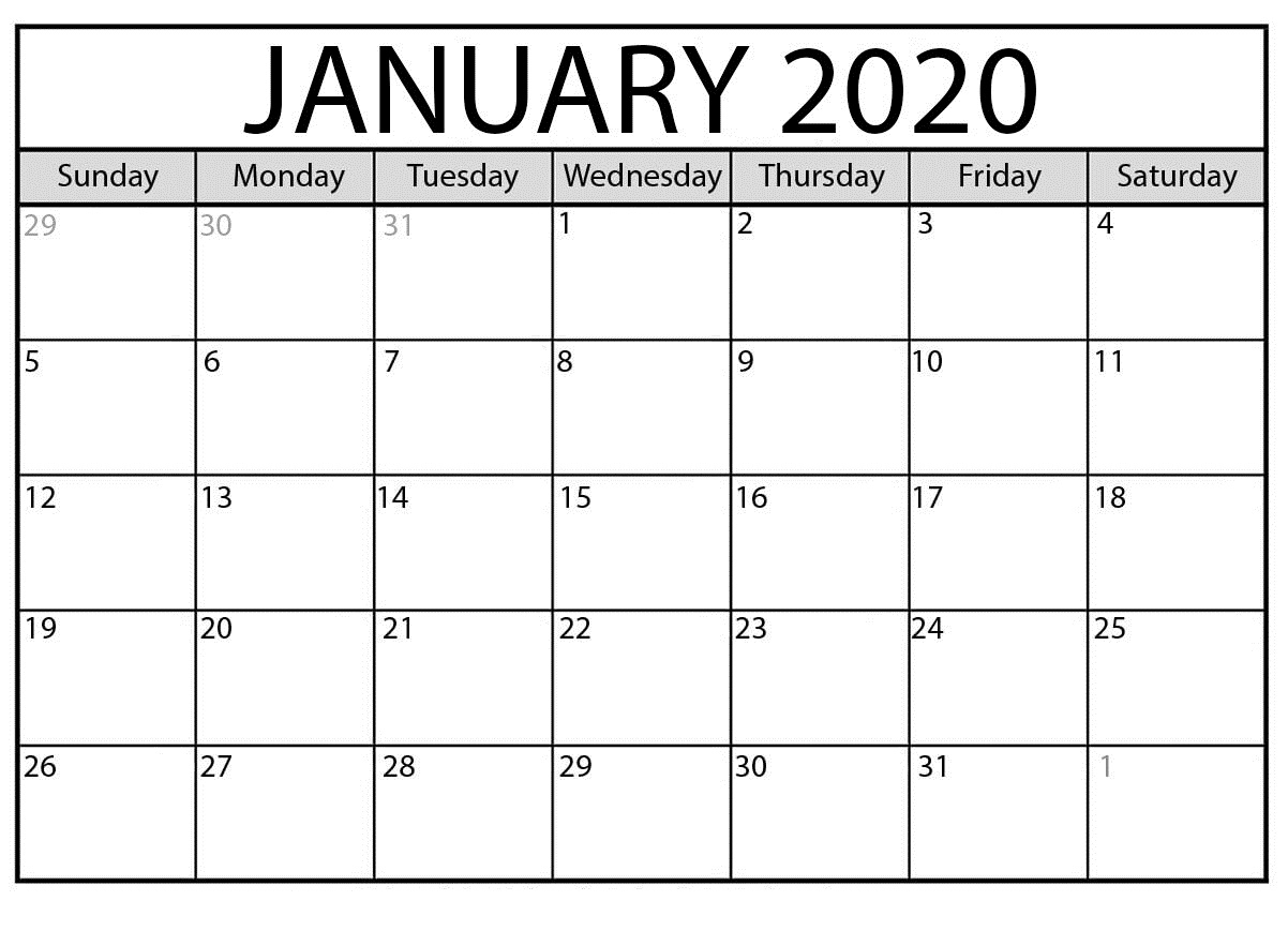 January Calendar Blank 2020