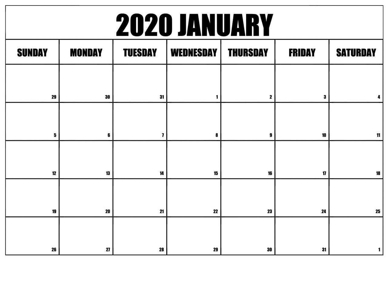 January Calendar Blank 2020