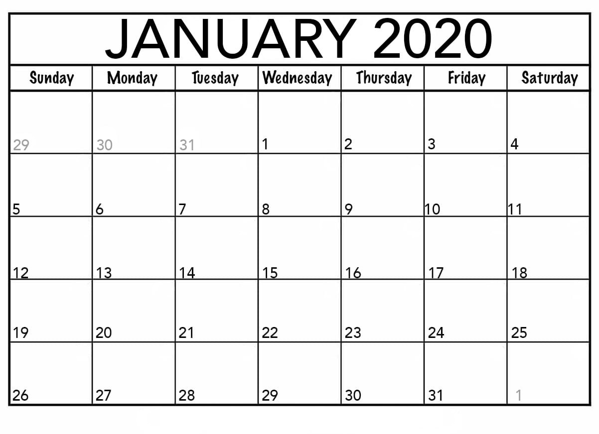 January Calendar Blank 2020