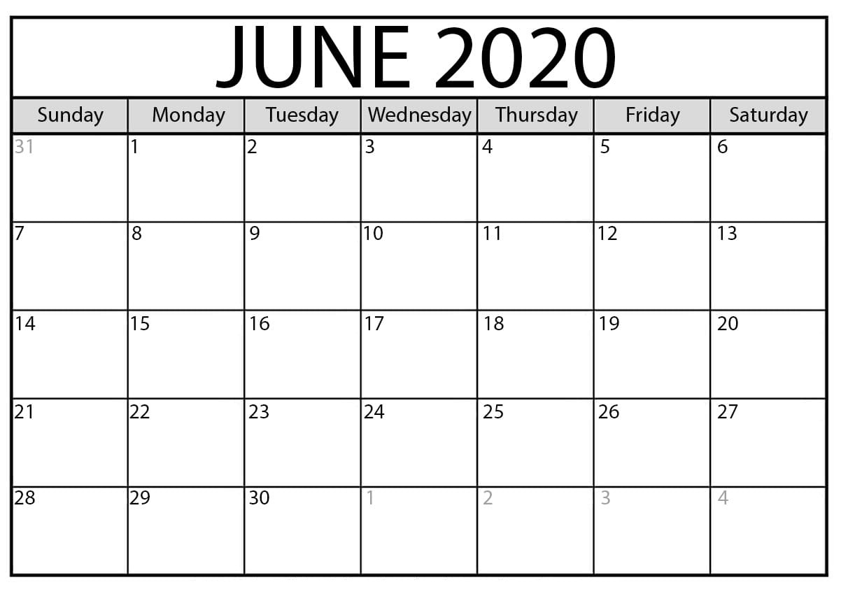 June 2020 Blank Calendar