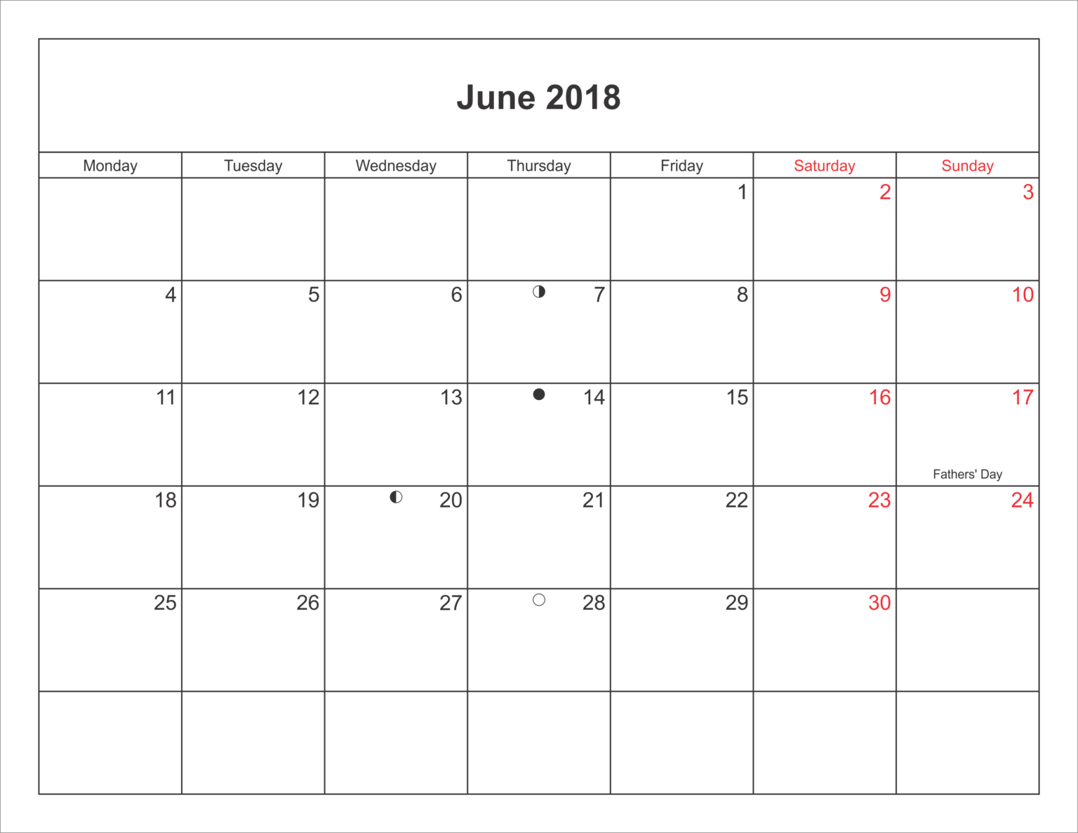 June 2020 Printable Calendar