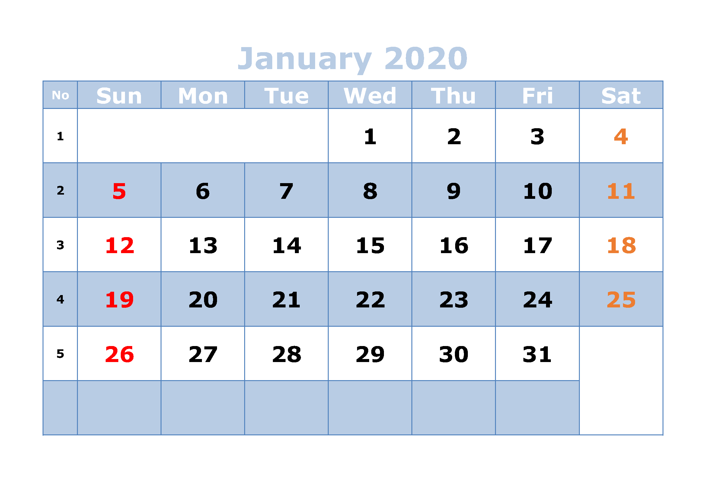 Printable Calendar January 2020