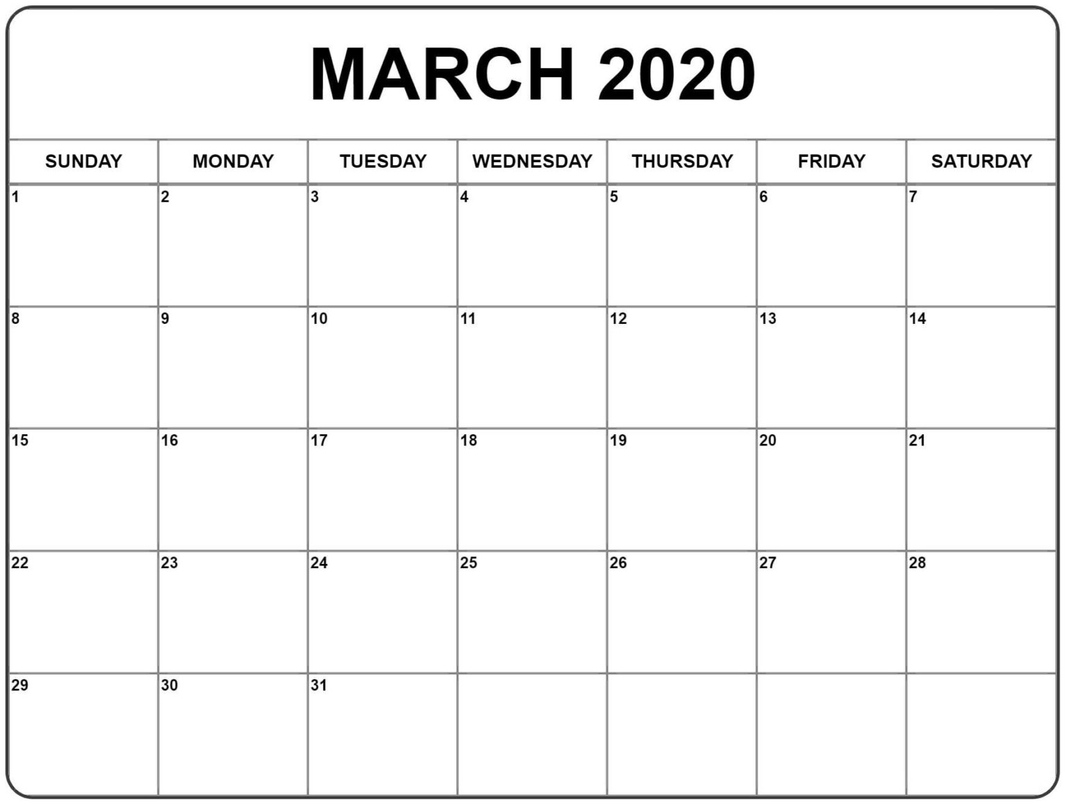 March 2020 Blank Calendar