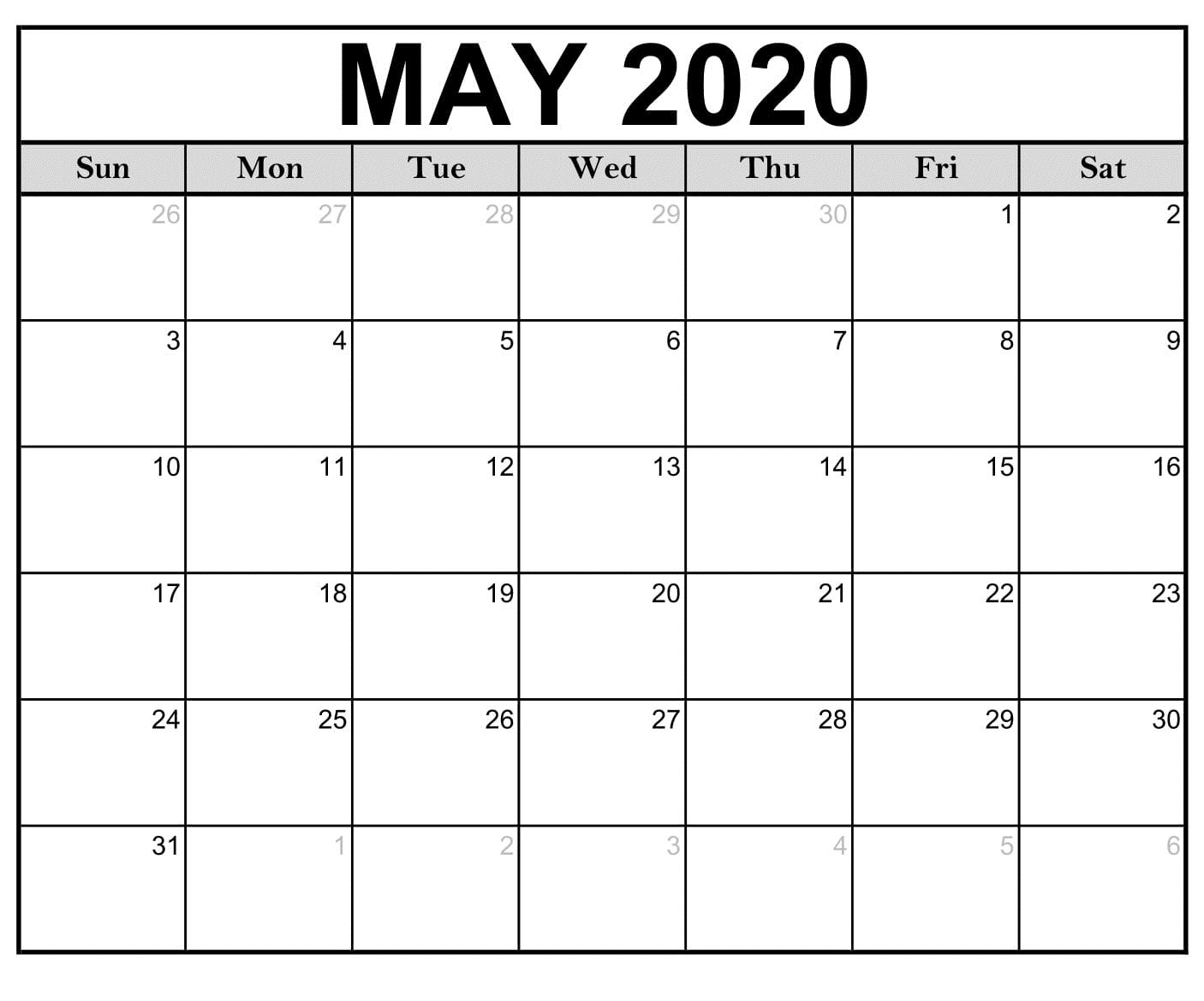 May 2020 Blank Calendar