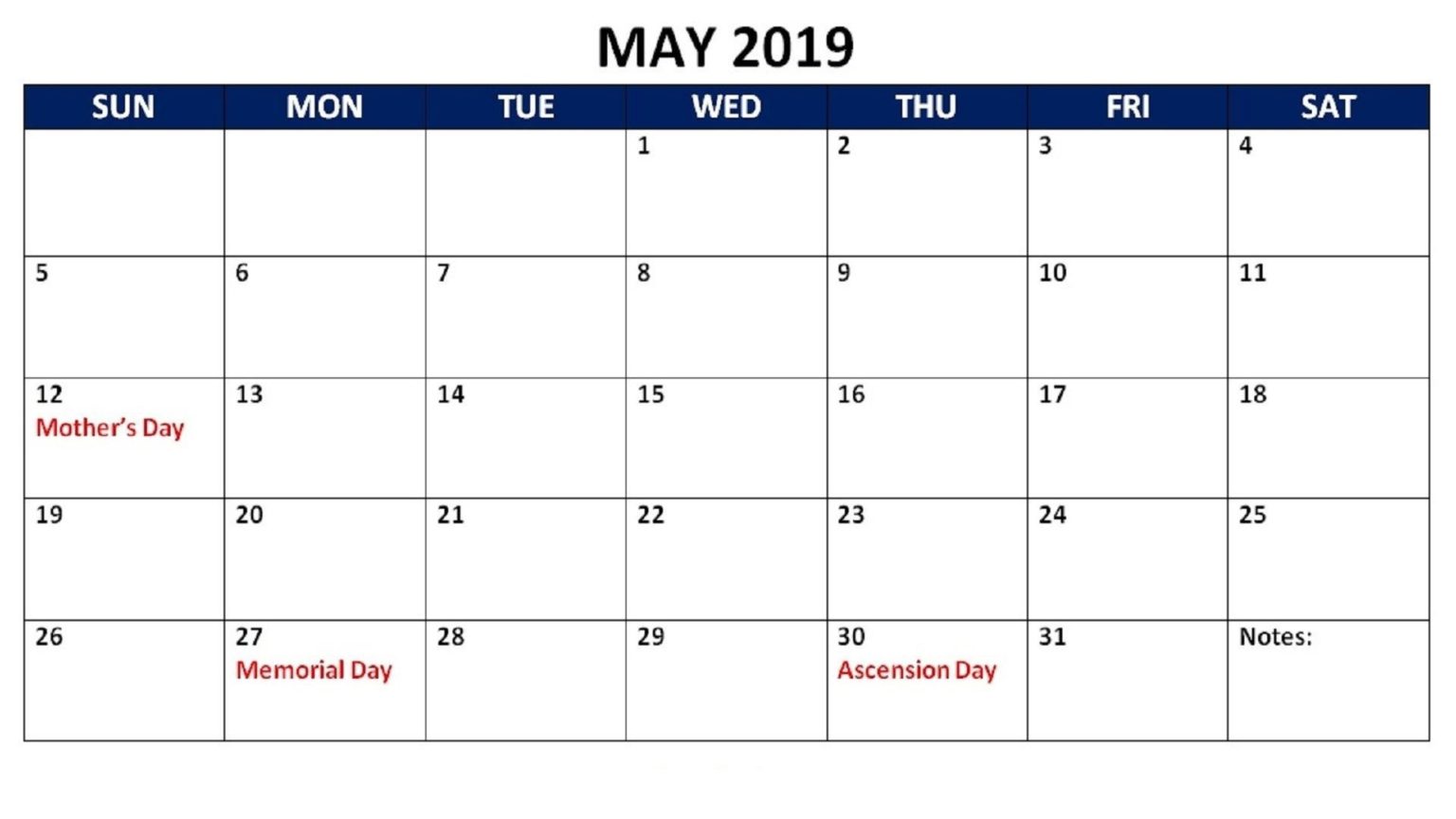 May 2020 Printable Calendar