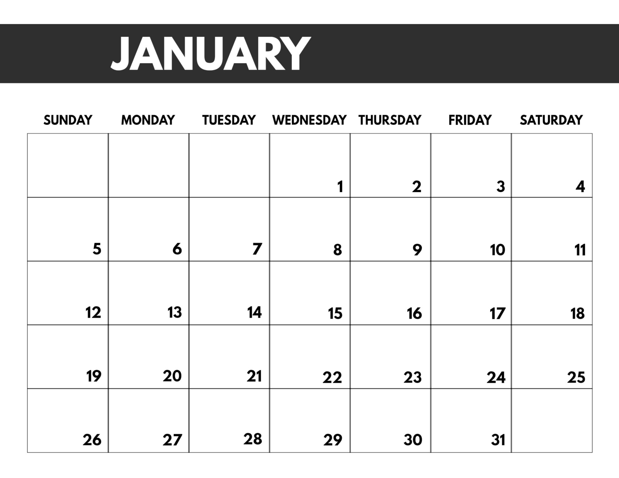 Printable Calendar January 2020