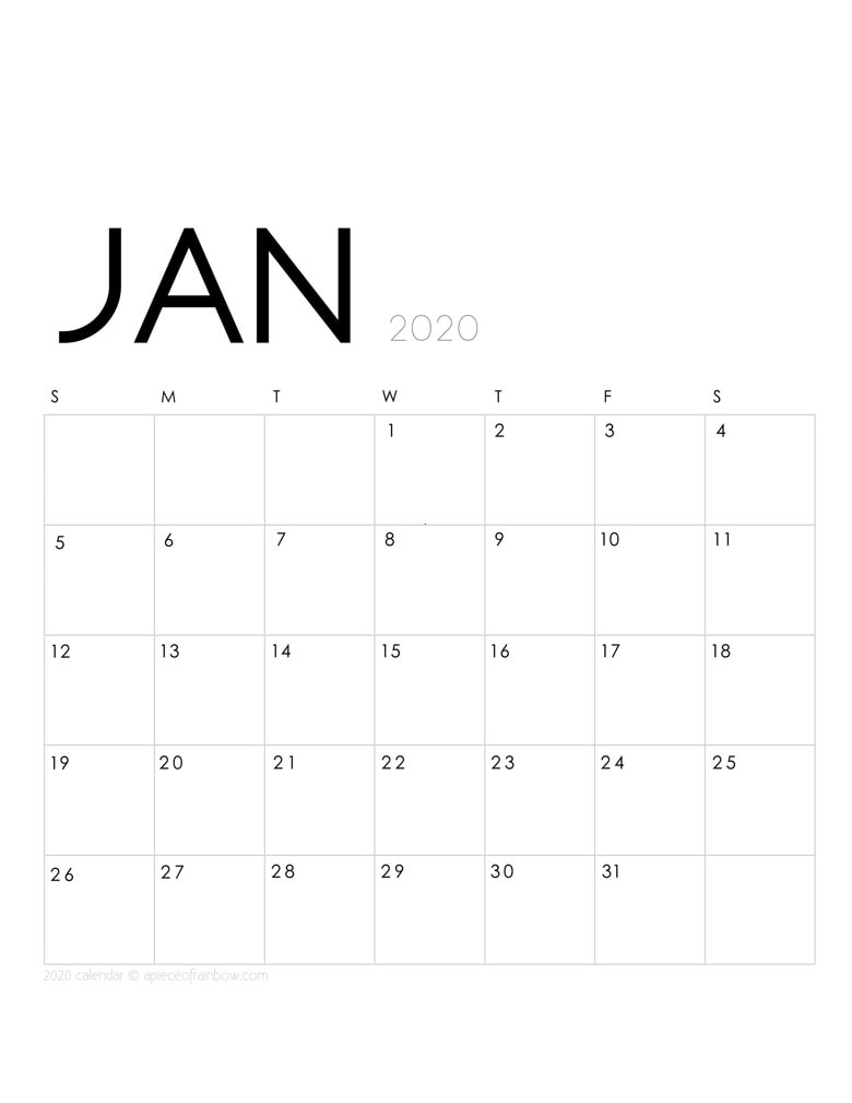 Blank Calendar January 2020